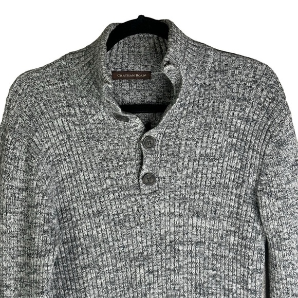 Chatham Road Heathered Gray Four Button Henley Sweater w/ Stand Up Collar Small - Picture 1 of 6